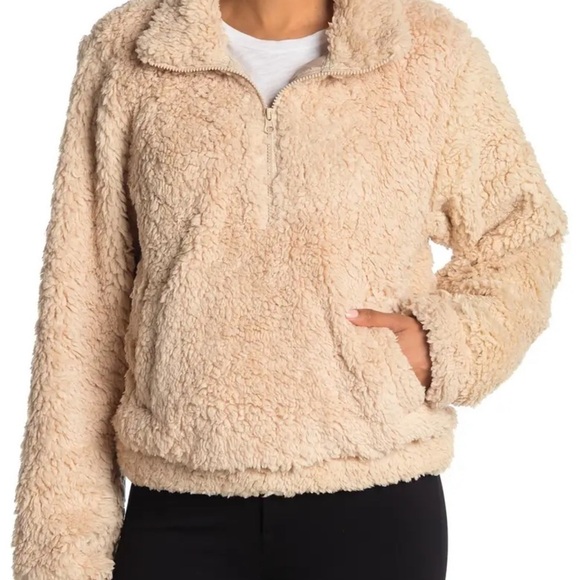 Jetsetter Half Zip Solid Faux Shearling Cropped J - Picture 1 of 2